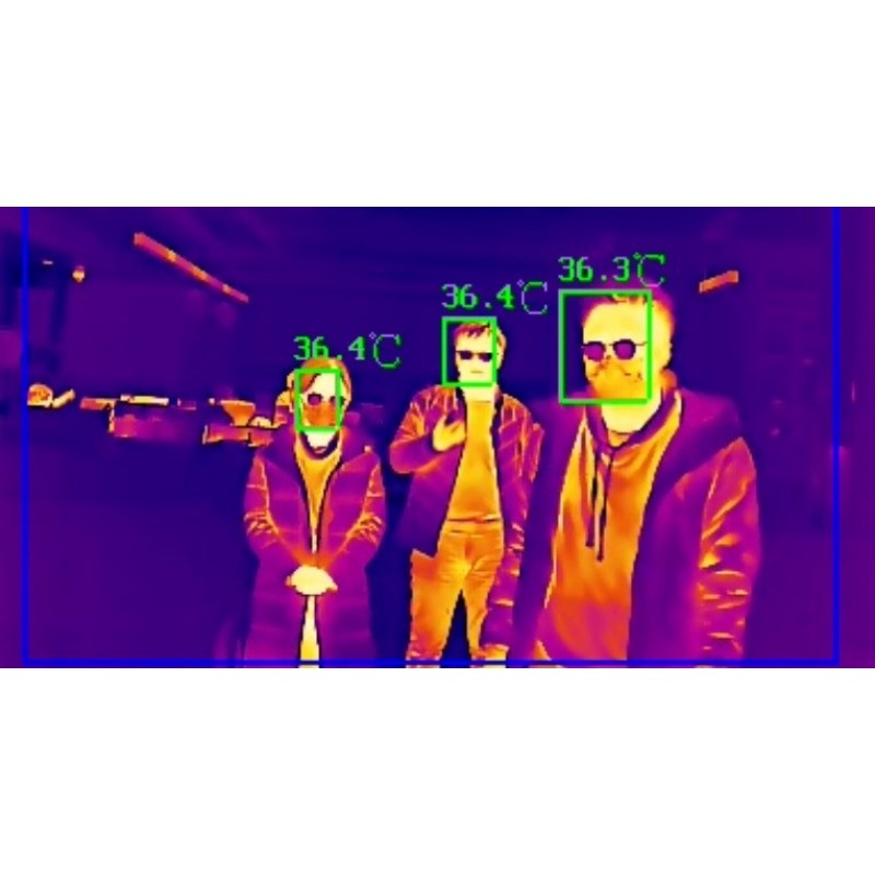 Controle de acesso sem a necessidade de toque fazendo a medição de temperatura e verificação do uso de máscara. 